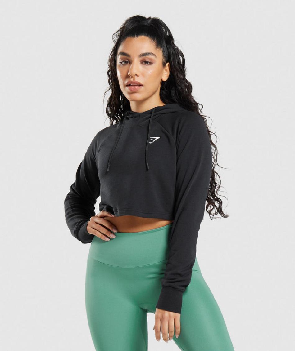 Sudadera Con Capucha Gymshark Entrenamiento Cropped Mujer Negras | CO 2014SGL